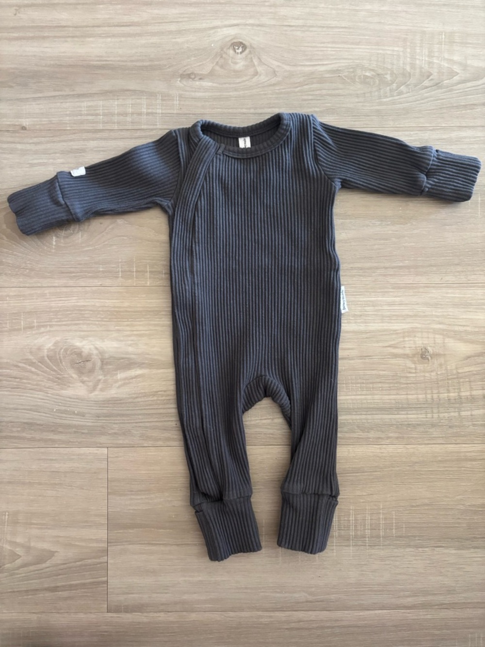 Bowy Made 0/3 Ribbed One-Piece Romper Footie fold over feet- Charcoal